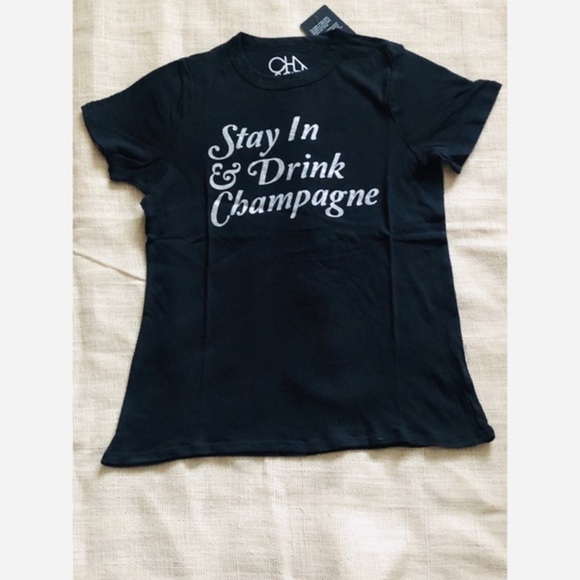 Chaser Stay In & Drink Champagne Graphic Tee Size Medium - Picture 3 of 6
